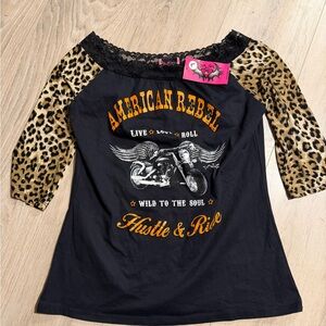 American Rebel Black and Leopard Women's Long Sleeve Tee